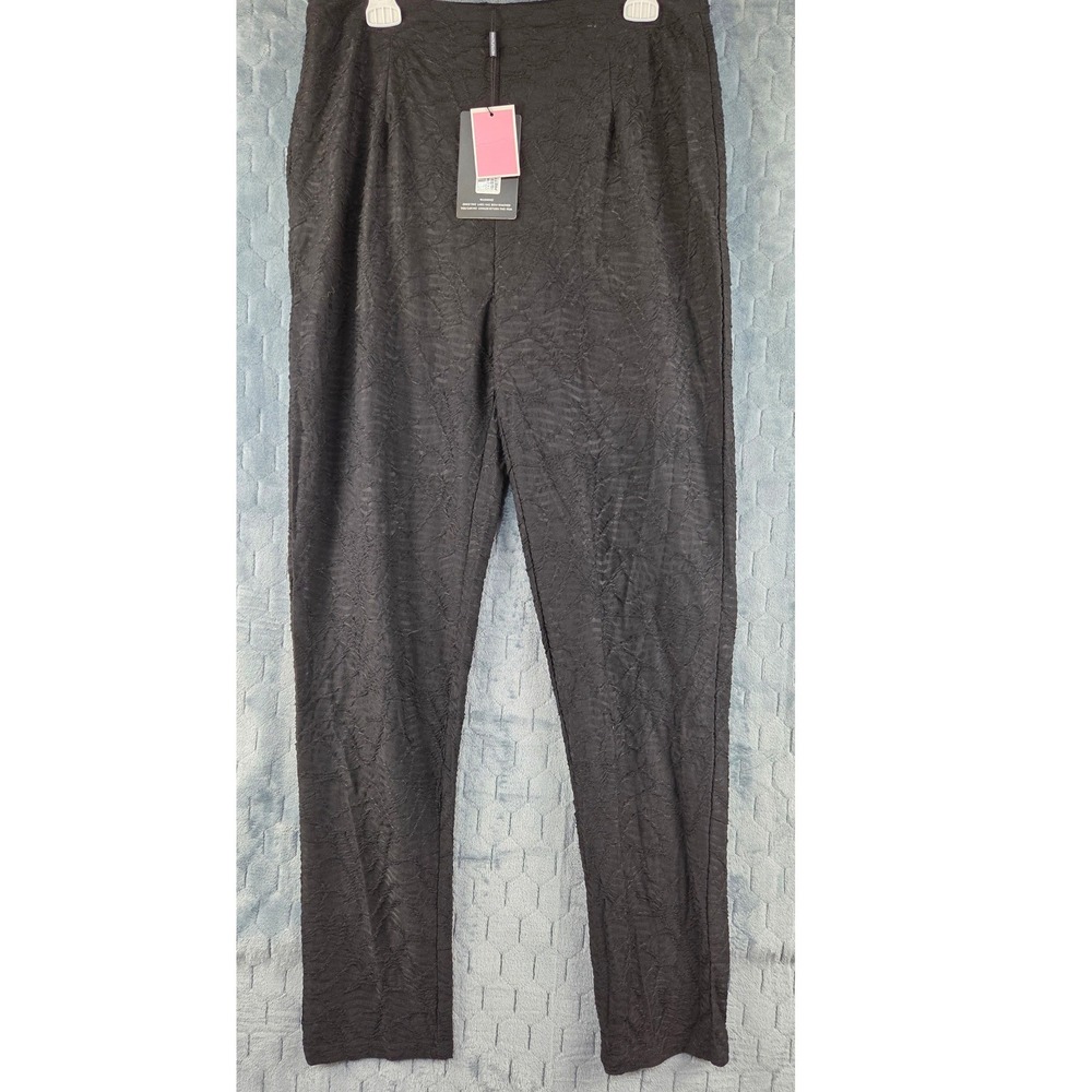 PrettyLittleThing Shape Black Textured Sheer Skinny Trousers Women's 12 NEW